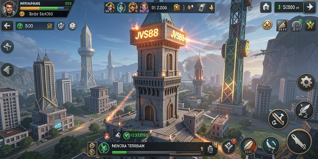 Tampilan gameplay JVS88 yang seru dalam pertahanan menara.