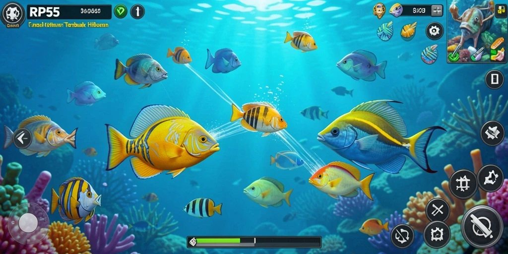 Gameplay seru Tembak Ikan di RP55 dengan aksi memancing yang mendebarkan.